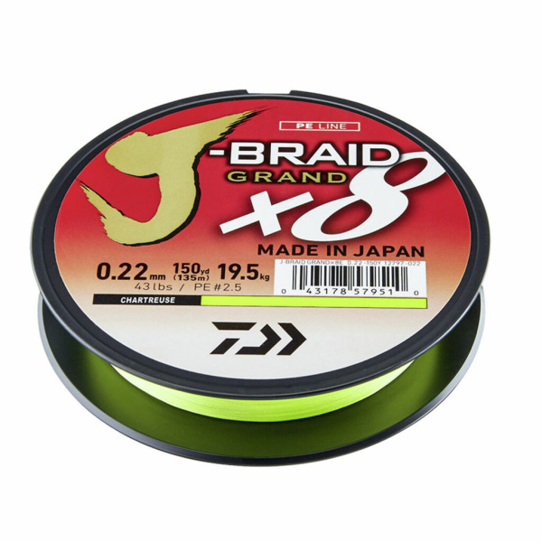 Valas pintas Daiwa J-Braid Grand X8 0.06mm 135m Chartreuse