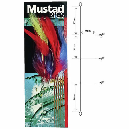 Jūrinė sistemėlė Mustad 3 Hooks Coloured Cod Feather Trace